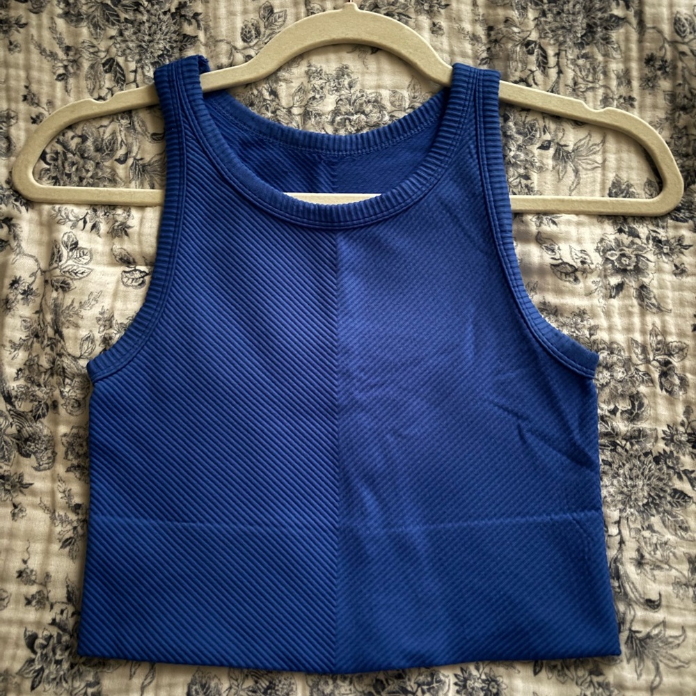 Ribbed Crop Tank Top in Royal Blue